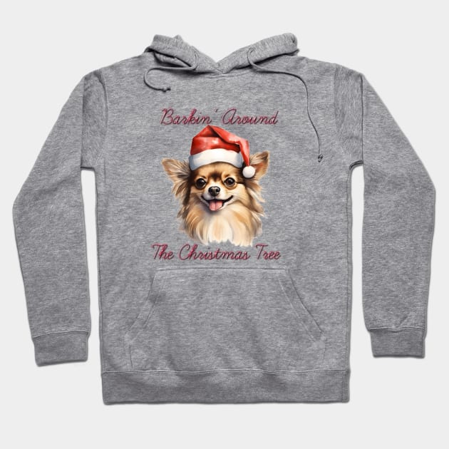 Christmas Longhaired Chihuahua Dog in Santa Hat Hoodie by Pawsitive Curios